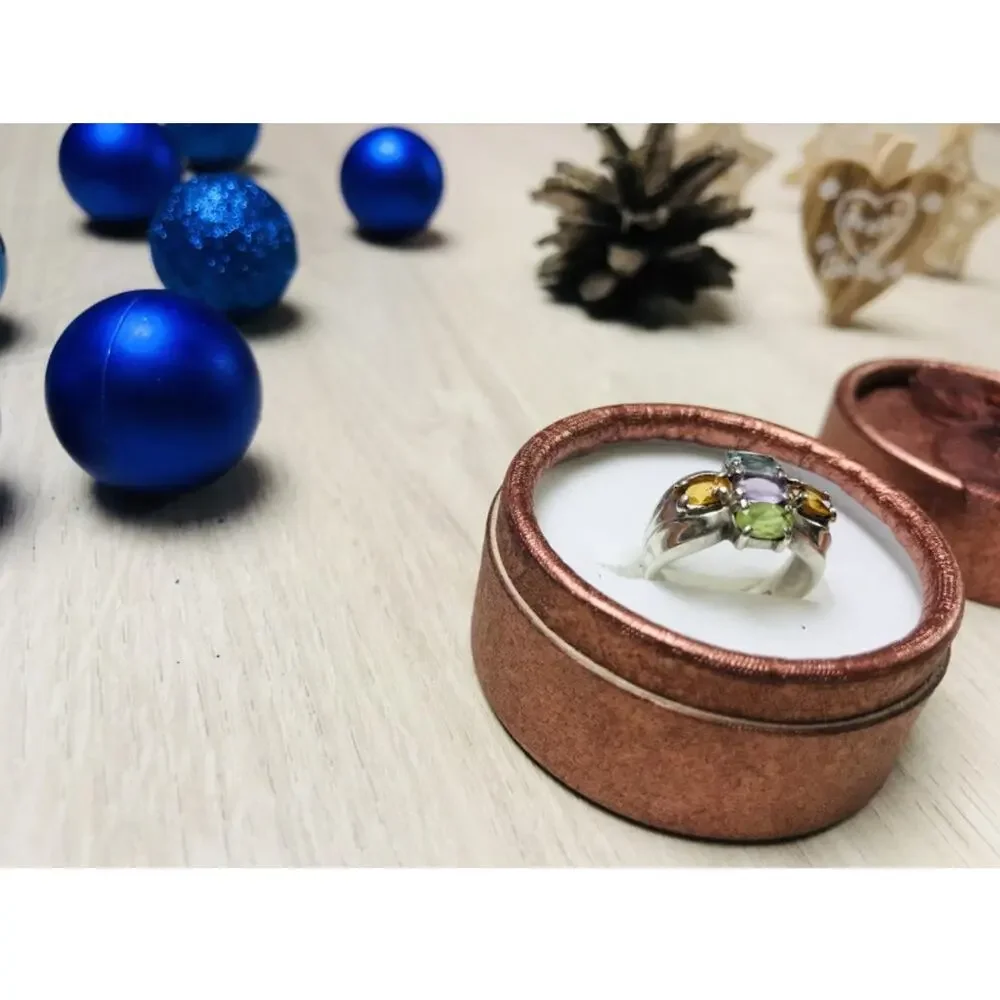 925 Sterling Silver Multi Gemstones Ring Size 6.5